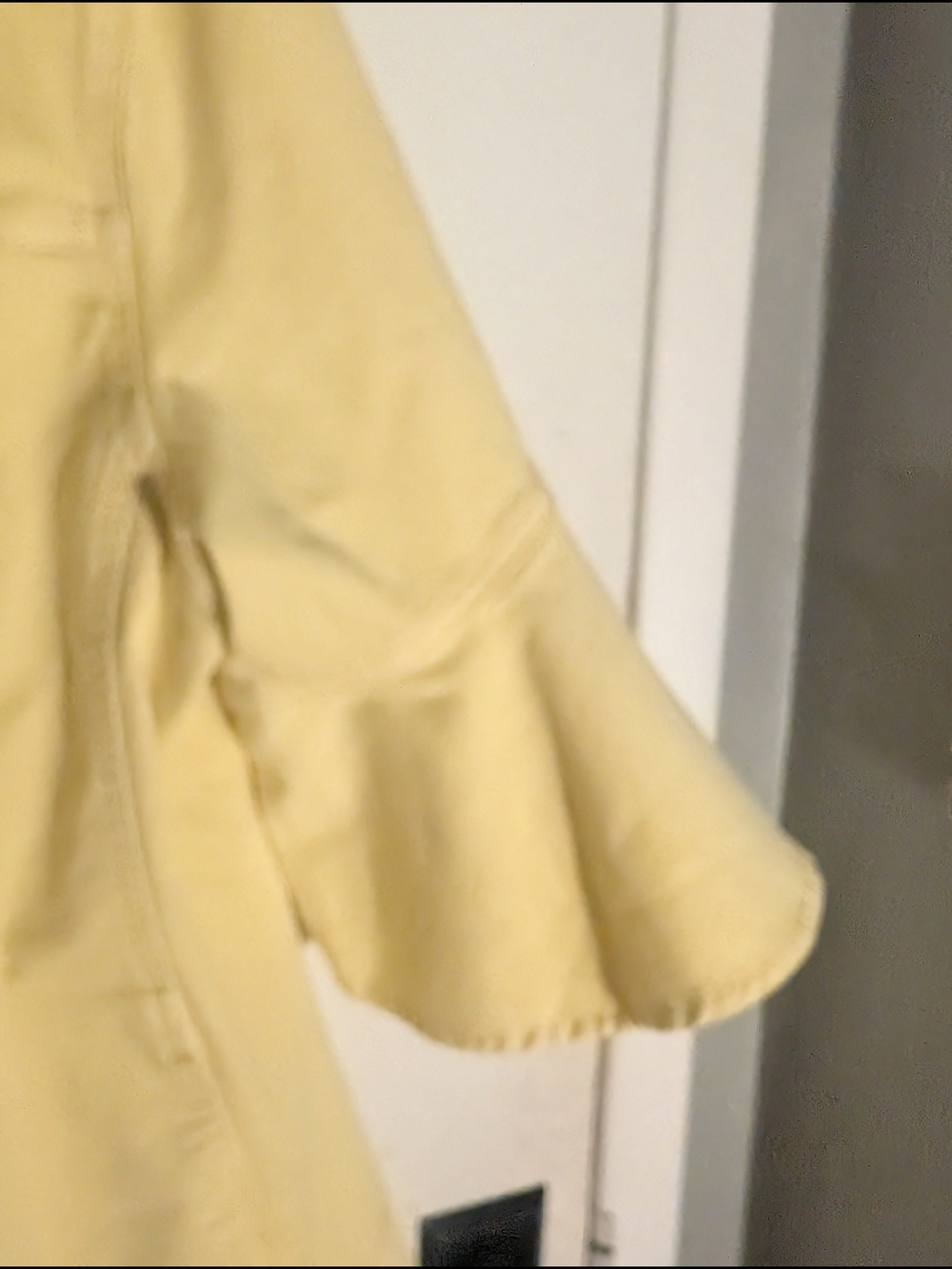 Light Yellow Women's Jean Jacket with Flared Ruffle Sleeves - Picture 6 of 9